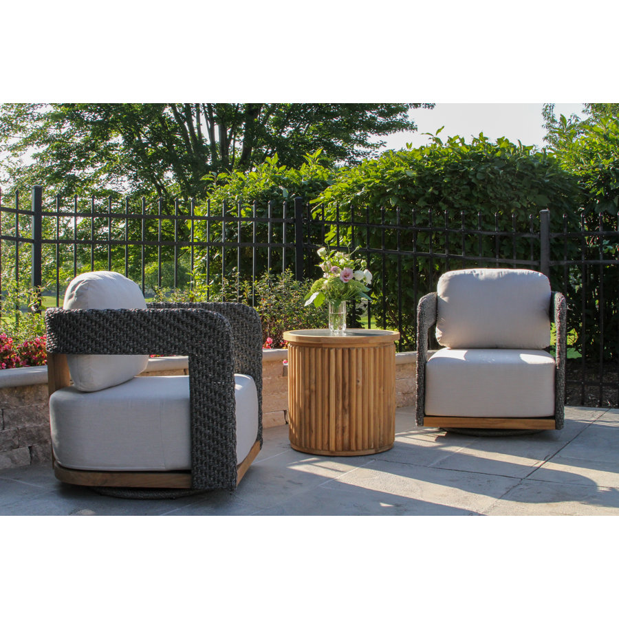 Estate 3 Pc. Modern Wicker Swivel Seating Group With Sintered Stone Accent Table